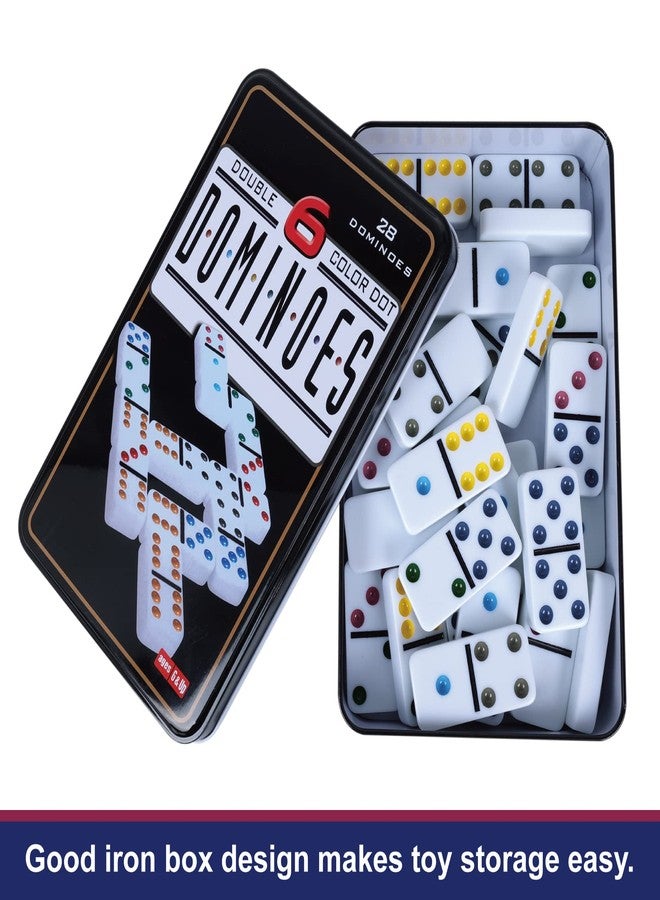 GOTHINK Double 6 Dominos Set for Adults with Tin Box Storage - 28 Tile Colorful Dot Dominoes Games Set for Family Night Gift Travel Game - Classic Party Board Game Ideal for 2-4 Players - Image 5